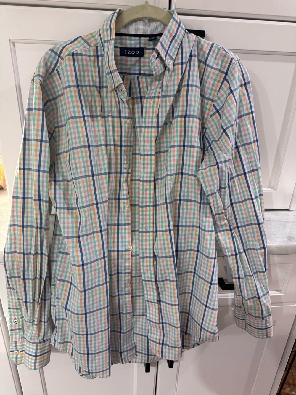 Izod Men's Pastel Plaid Button-Down Shirt - Blue, Pink, Green, Cream